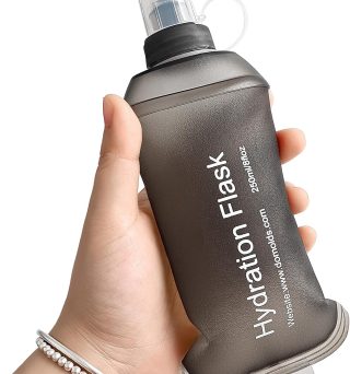 GYGYL Soft Flask, TPU Collapsible Soft Water Bottle for Hydration Pack, Running Vest, Leak-Proof Folding Water Bottle for Hiking Cycling Climbing Jogging-250ml Grey
