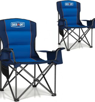 Overmont Oversized Folding Camping Chair - 450lbs Support with Padded Cushion Cooler Pockets - Heavy Duty Collapsible Chairs for Sports Garden Beach Fishing