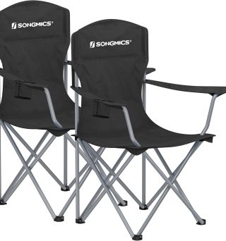 SONGMICS 2 Pack Folding Camping Chairs, Load 330 lb, Cup Holder and High Backrest, Heavy-Duty Structure, for Lawn, Garden, Fishing, Terrace